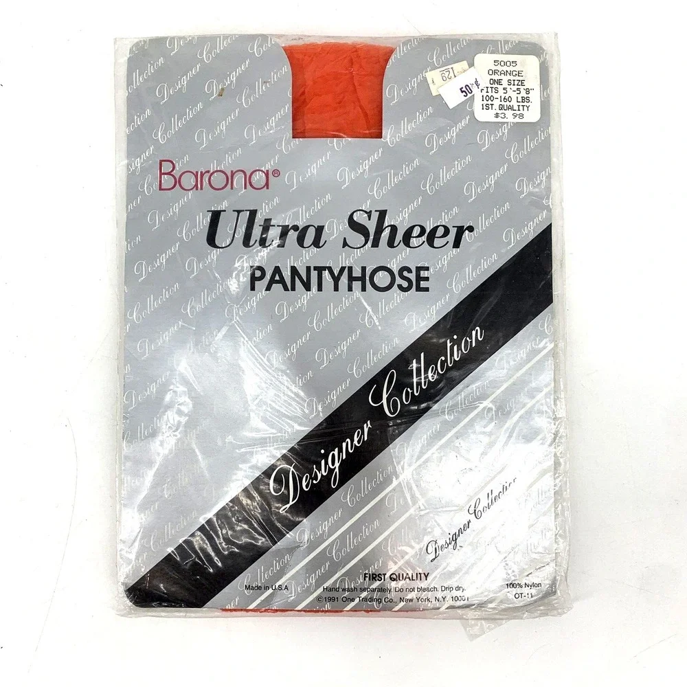 BARONA #5005 Orange Womens ONE‎ SIZE 100-160 lbs ULTRA SHEER NYLON PANTYHOSE New
